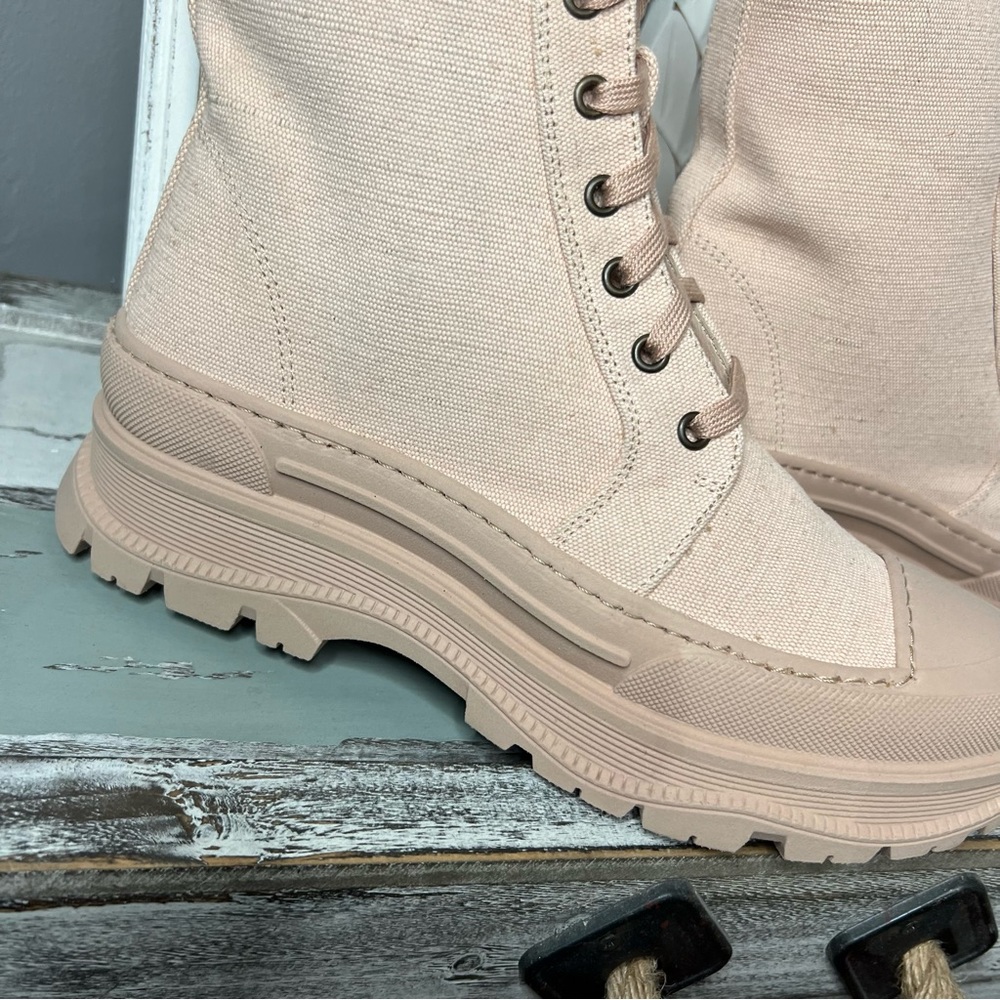 Free People Combat Boot Camp Out Canvas NWT Lace Up Boot Natural - Picture 8 of 13